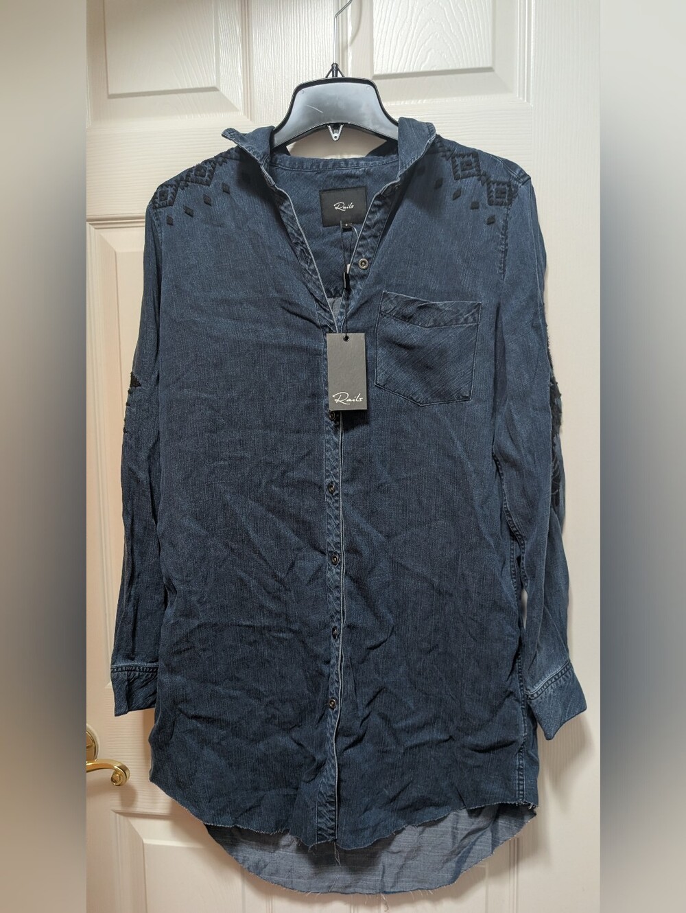 NWT Rails Ashland chambray shirt dress dark vintage with embroidery size Medium